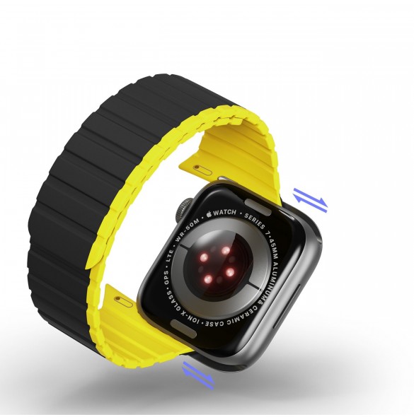 Magnetisk Apple Watch Ultra, SE, 9, 8, 7, 6, 5, 4, 3, 2, 1 (49, 45, 44, 42 mm) Dux Ducis-rem (LD-version) - svart och gul