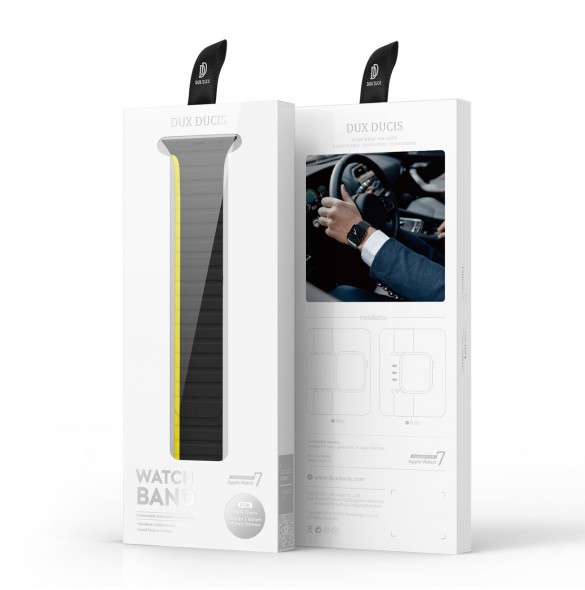 Magnetisk Apple Watch Ultra, SE, 9, 8, 7, 6, 5, 4, 3, 2, 1 (49, 45, 44, 42 mm) Dux Ducis-rem (LD-version) - svart och gul