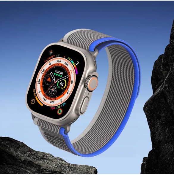 Sport kardborrband för Apple Watch 9 / 8 / 7 / 6 / SE / 5 / 4 / 3 / 2 / 1 (38, 40, 41 mm) Dux Ducis-rem YJ-version - blå-grå