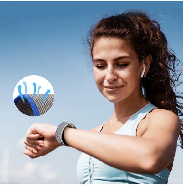 Sport kardborrband för Apple Watch 9 / 8 / 7 / 6 / SE / 5 / 4 / 3 / 2 / 1 (38, 40, 41 mm) Dux Ducis-rem YJ-version - blå-grå