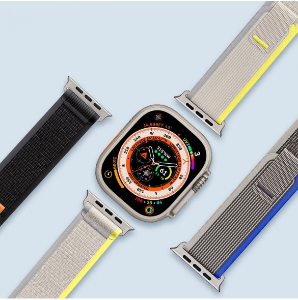 Sport kardborrband för Apple Watch 9 / 8 / 7 / 6 / SE / 5 / 4 / 3 / 2 / 1 (38, 40, 41 mm) Dux Ducis-rem YJ-version - blå-grå