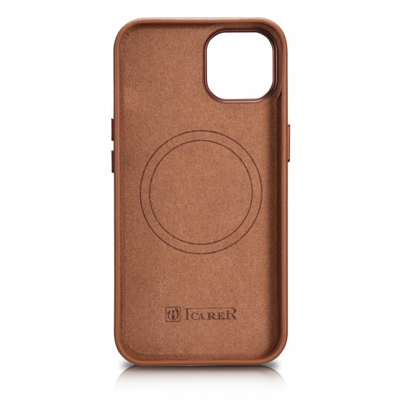iCarer Case Läderfodral Skal för iPhone 14 Plus Brown (MagSafe-kompatibel)