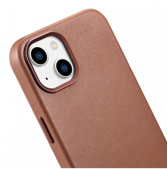 iCarer Case Läderfodral Skal för iPhone 14 Plus Brown (MagSafe-kompatibel)
