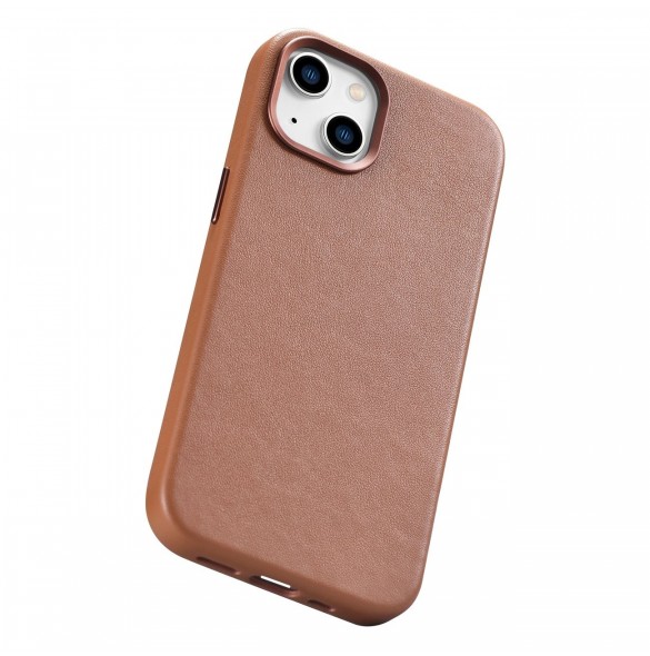 iCarer Case Läderfodral Skal för iPhone 14 Plus Brown (MagSafe-kompatibel)