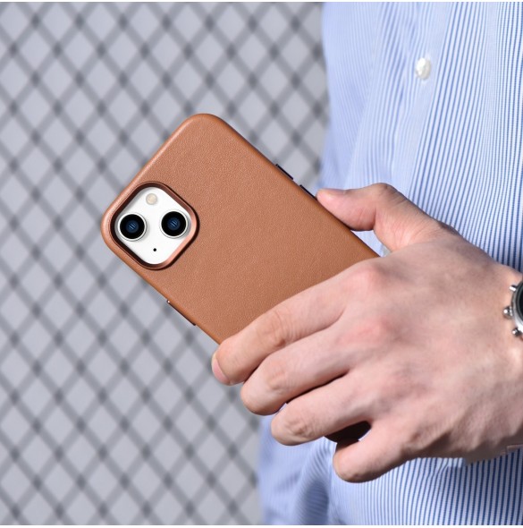 iCarer Case Läderfodral Skal för iPhone 14 Plus Brown (MagSafe-kompatibel)