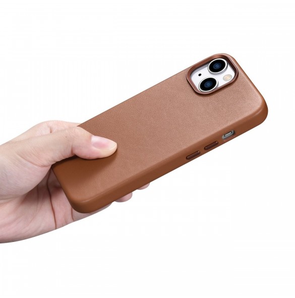 iCarer Case Läderfodral Skal för iPhone 14 Plus Brown (MagSafe-kompatibel)
