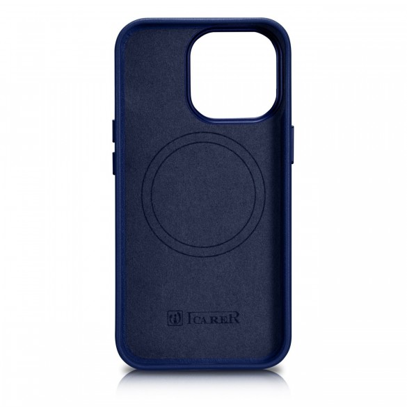 iCarer Case Läderfodral skal för iPhone 14 Pro Blue (WMI14220706-BU) (MagSafe-kompatibel)