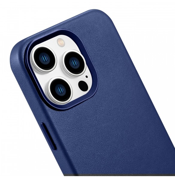 iCarer Case Läderfodral skal för iPhone 14 Pro Blue (WMI14220706-BU) (MagSafe-kompatibel)