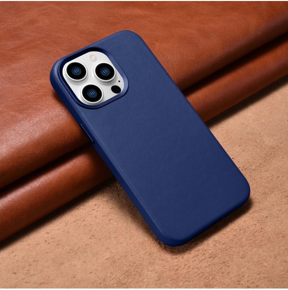 iCarer Case Läderfodral skal för iPhone 14 Pro Blue (WMI14220706-BU) (MagSafe-kompatibel)