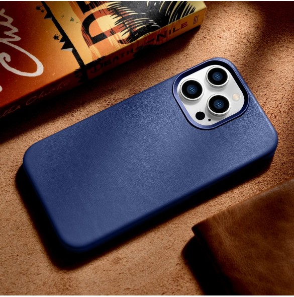 iCarer Case Läderfodral skal för iPhone 14 Pro Blue (WMI14220706-BU) (MagSafe-kompatibel)