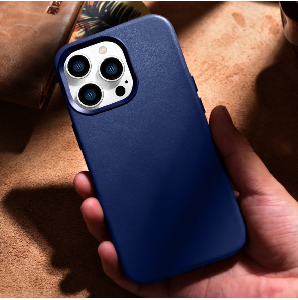 iCarer Case Läderfodral skal för iPhone 14 Pro Blue (WMI14220706-BU) (MagSafe-kompatibel)