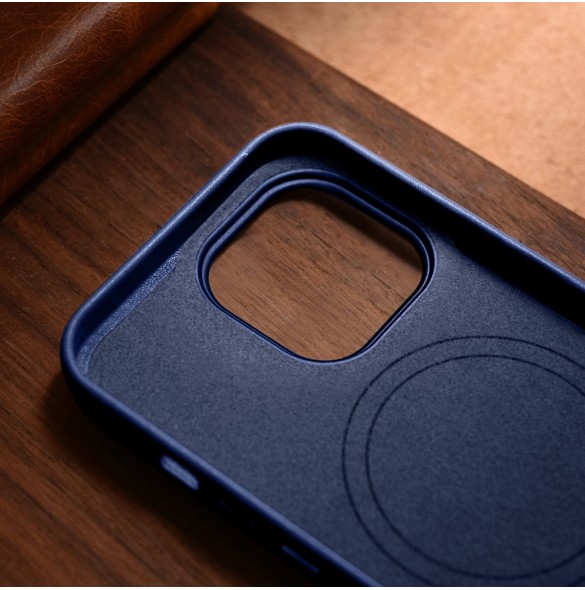 iCarer Case Läderfodral skal för iPhone 14 Pro Blue (WMI14220706-BU) (MagSafe-kompatibel)