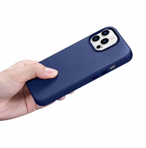 iCarer Case Läderfodral skal för iPhone 14 Pro Blue (WMI14220706-BU) (MagSafe-kompatibel)