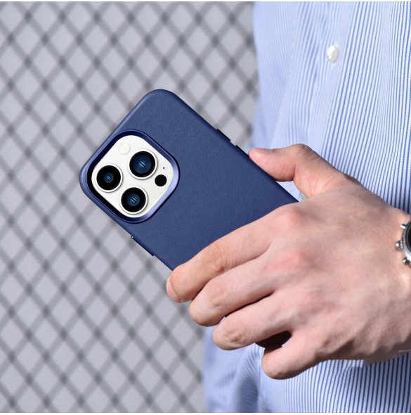 iCarer Case Läderfodral skal för iPhone 14 Pro Blue (WMI14220706-BU) (MagSafe-kompatibel)
