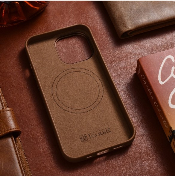 iCarer Case Läderfodral skal för iPhone 14 Pro Max Brown (WMI14220708-BN) (MagSafe-kompatibel)