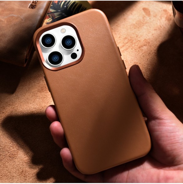 iCarer Case Läderfodral skal för iPhone 14 Pro Max Brown (WMI14220708-BN) (MagSafe-kompatibel)