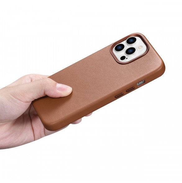 iCarer Case Läderfodral skal för iPhone 14 Pro Max Brown (WMI14220708-BN) (MagSafe-kompatibel)