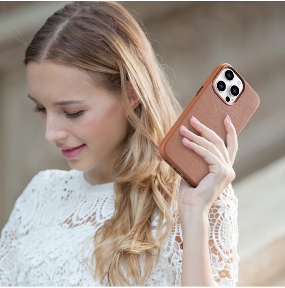 iCarer Case Läderfodral skal för iPhone 14 Pro Max Brown (WMI14220708-BN) (MagSafe-kompatibel)