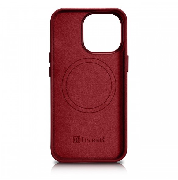 iCarer Case Läderfodral skal för iPhone 14 Pro Red (WMI14220706-RD) (MagSafe-kompatibel)