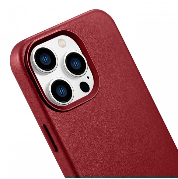 iCarer Case Läderfodral skal för iPhone 14 Pro Red (WMI14220706-RD) (MagSafe-kompatibel)