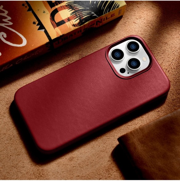 iCarer Case Läderfodral skal för iPhone 14 Pro Red (WMI14220706-RD) (MagSafe-kompatibel)