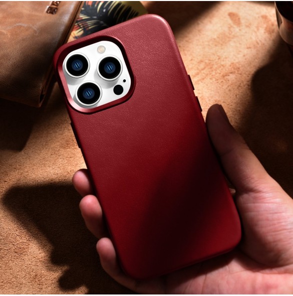 iCarer Case Läderfodral skal för iPhone 14 Pro Red (WMI14220706-RD) (MagSafe-kompatibel)