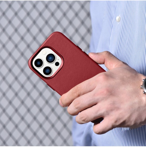 iCarer Case Läderfodral skal för iPhone 14 Pro Red (WMI14220706-RD) (MagSafe-kompatibel)
