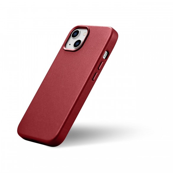 iCarer Fodral Läderfodral av naturläder för iPhone 14 Plus röd (kompatibel med MagSafe)