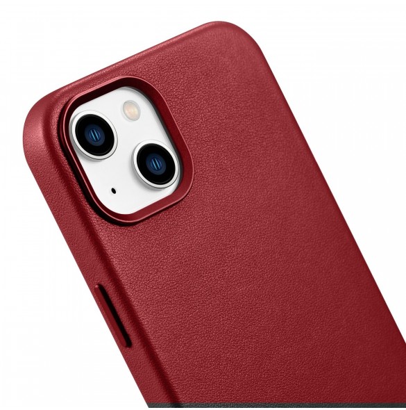 iCarer Fodral Läderfodral av naturläder för iPhone 14 Plus röd (kompatibel med MagSafe)
