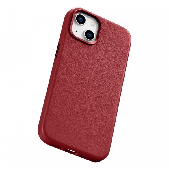 iCarer Fodral Läderfodral av naturläder för iPhone 14 Plus röd (kompatibel med MagSafe)