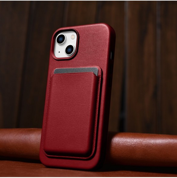 iCarer Fodral Läderfodral av naturläder för iPhone 14 Plus röd (kompatibel med MagSafe)