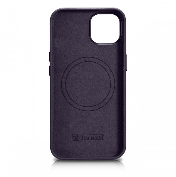 iCarer Case Läderfodral för iPhone 14 Plus mörklila (MagSafe-kompatibel)