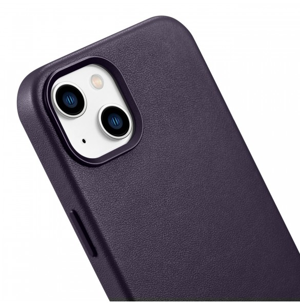 iCarer Case Läderfodral för iPhone 14 Plus mörklila (MagSafe-kompatibel)
