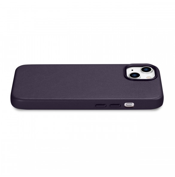 iCarer Case Läderfodral för iPhone 14 Plus mörklila (MagSafe-kompatibel)