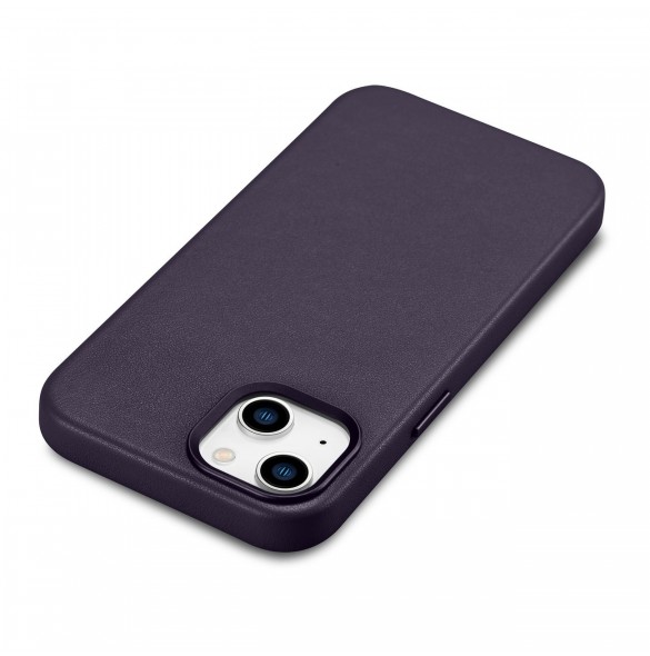 iCarer Case Läderfodral för iPhone 14 Plus mörklila (MagSafe-kompatibel)
