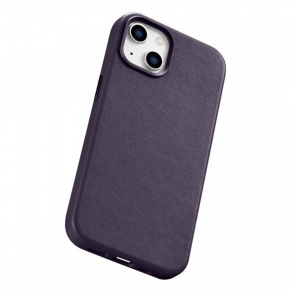 iCarer Case Läderfodral för iPhone 14 Plus mörklila (MagSafe-kompatibel)