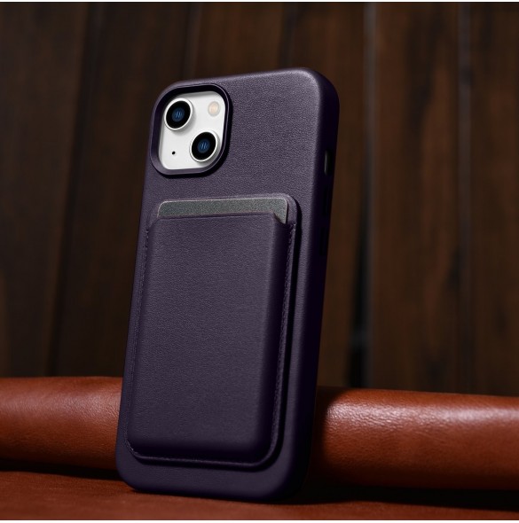 iCarer Case Läderfodral för iPhone 14 Plus mörklila (MagSafe-kompatibel)