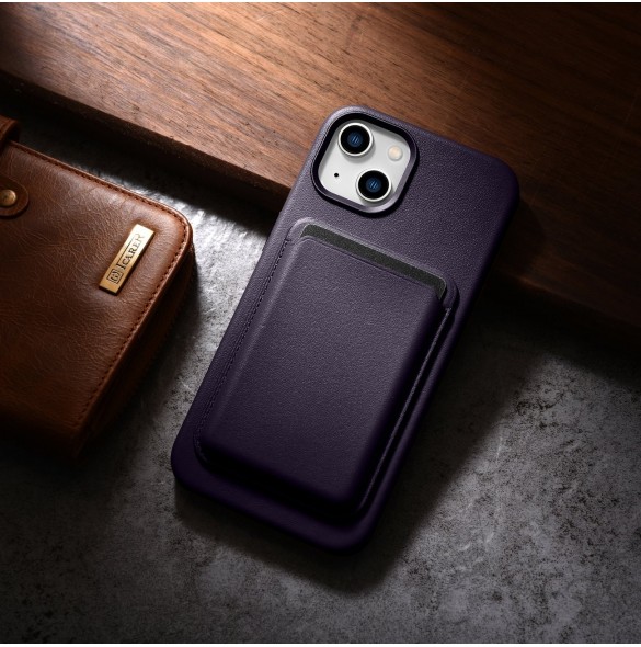 iCarer Case Läderfodral för iPhone 14 Plus mörklila (MagSafe-kompatibel)