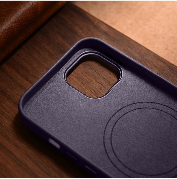 iCarer Case Läderfodral för iPhone 14 Plus mörklila (MagSafe-kompatibel)