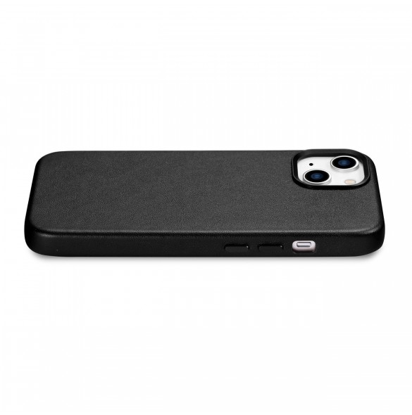 iCarer Fodral Läderfodral för iPhone 14 Plus äkta läderfodral svart (kompatibelt med MagSafe)