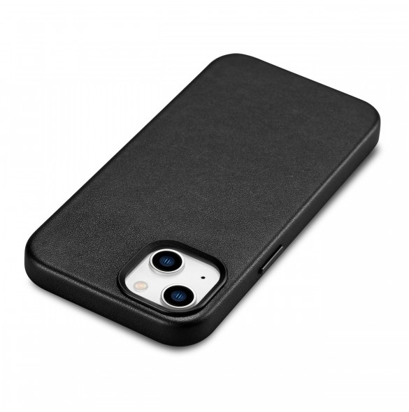 iCarer Fodral Läderfodral för iPhone 14 Plus äkta läderfodral svart (kompatibelt med MagSafe)
