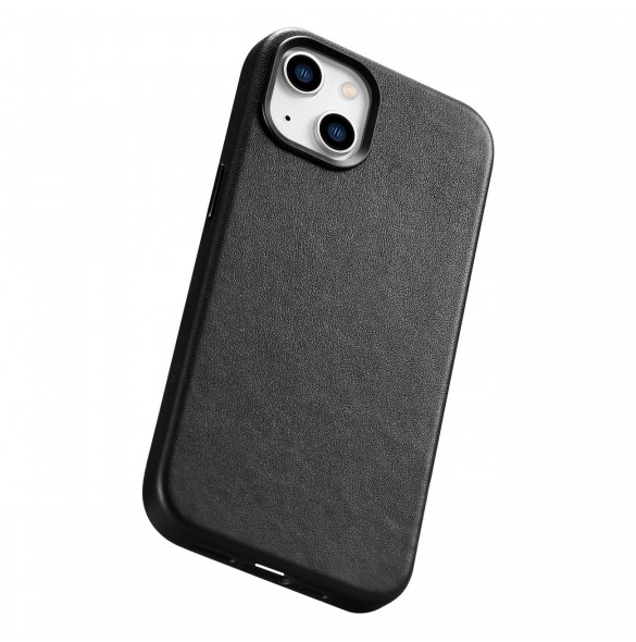 iCarer Fodral Läderfodral för iPhone 14 Plus äkta läderfodral svart (kompatibelt med MagSafe)