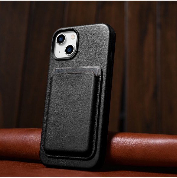 iCarer Fodral Läderfodral för iPhone 14 Plus äkta läderfodral svart (kompatibelt med MagSafe)