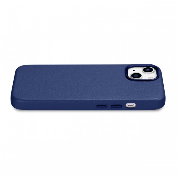 iCarer Fodral Läderfodral för iPhone 14 Plus äkta läderfodral blå (kompatibelt med MagSafe)