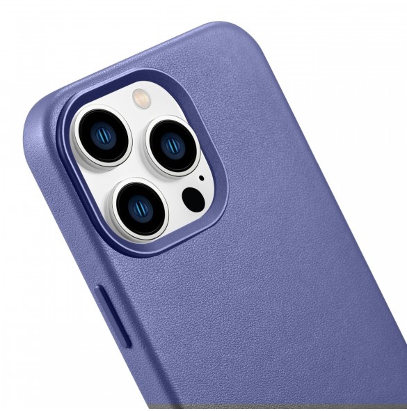 iCarer Fodral Läderfodral Äkta läderfodral för iPhone 14 Pro Ljuslila (WMI14220706-LP) (MagSafe-kompatibel)