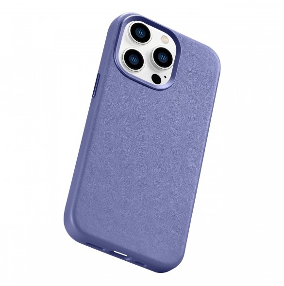 iCarer Fodral Läderfodral Äkta läderfodral för iPhone 14 Pro Ljuslila (WMI14220706-LP) (MagSafe-kompatibel)