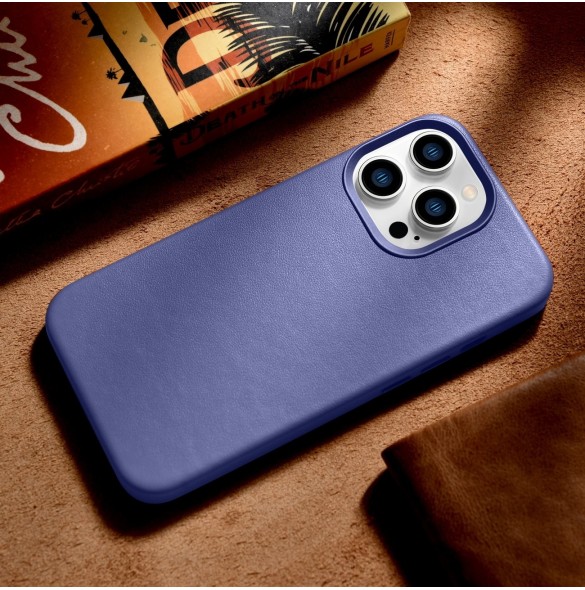 iCarer Fodral Läderfodral Äkta läderfodral för iPhone 14 Pro Ljuslila (WMI14220706-LP) (MagSafe-kompatibel)
