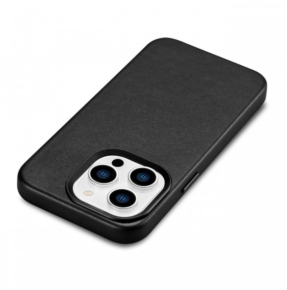 iCarer Fodral Läderfodral Äkta läderfodral för iPhone 14 Pro Max svart (WMI14220708-BK) (MagSafe-kompatibel)