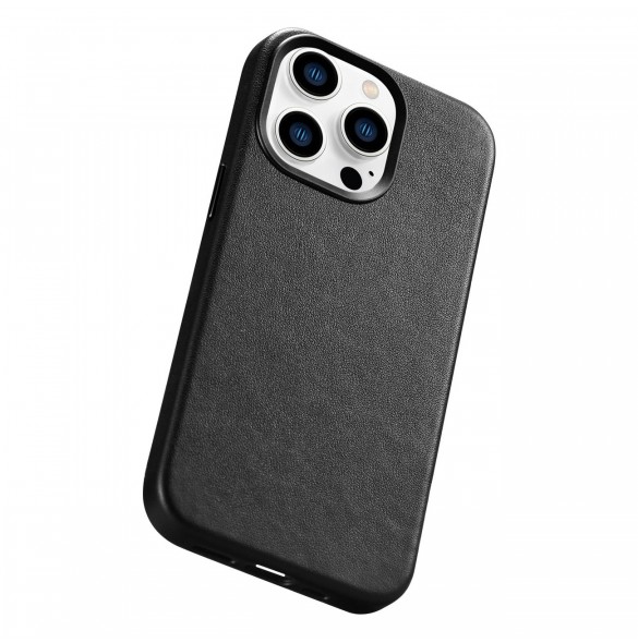 iCarer Fodral Läderfodral Äkta läderfodral för iPhone 14 Pro Max svart (WMI14220708-BK) (MagSafe-kompatibel)