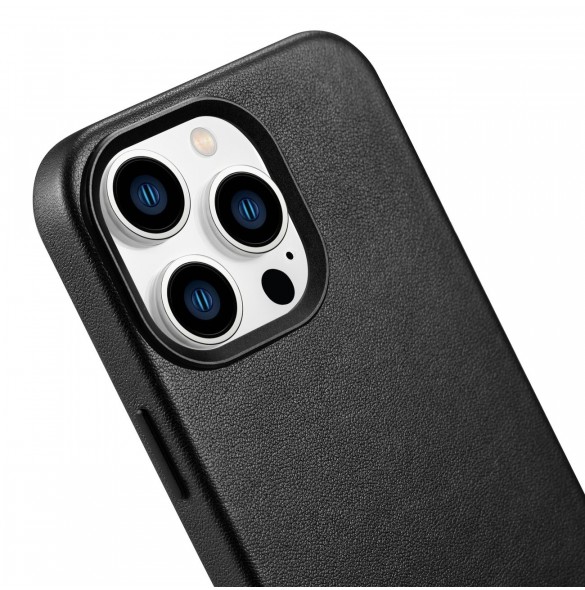 iCarer Fodral Läderfodral Äkta läderfodral för iPhone 14 Pro Max svart (WMI14220708-BK) (MagSafe-kompatibel)
